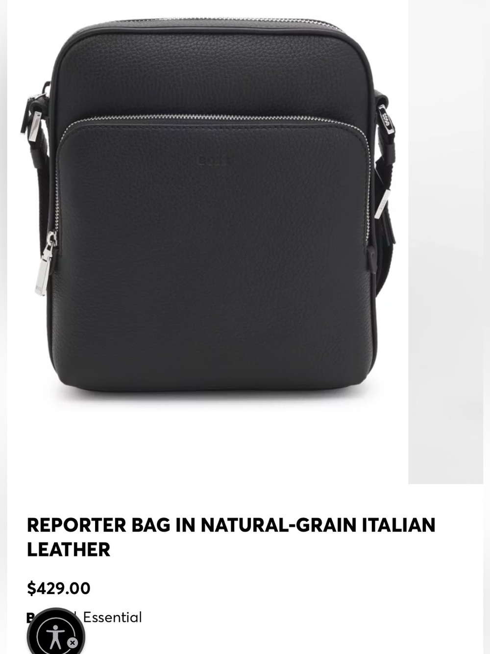 NWT Hugo Boss Reporter Bag in natural grain Italian Leather - black